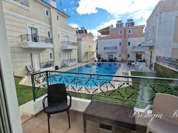 Balcony with stunning pool view in a maisonette in Vari, Athens Riviera