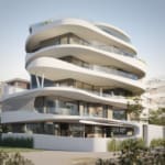 Exterior view of a luxury penthouse in Glyfada, featuring a private rooftop pool, lush garden, and modern architectural design, set in a prime location with panoramic city and marina views