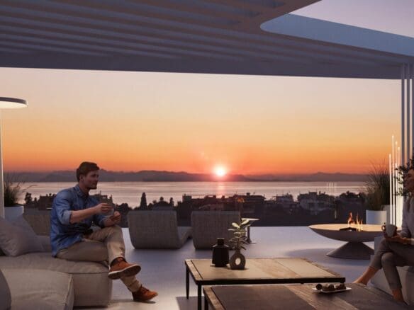 Luxury penthouse maisonette in Glyfada Golf featuring rooftop pool, panoramic sea and skyline views, and modern architecture in an elite Athenian neighborhood